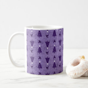 Traditional Purple Christmas Trees & Reindeer Coffee Mug