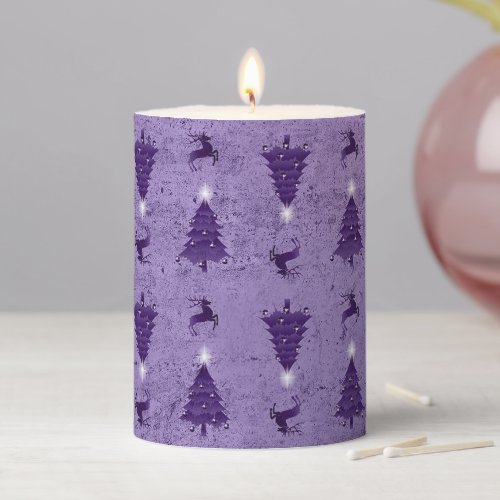 Traditional Purple Christmas Trees  Reindeer Pillar Candle