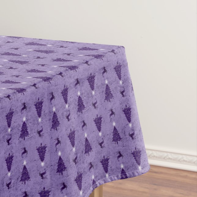 Traditional Purple Christmas Trees & Reindeer Tablecloth (In Situ)