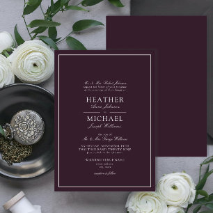 Traditional Purple Classic Script Wedding  Invitation