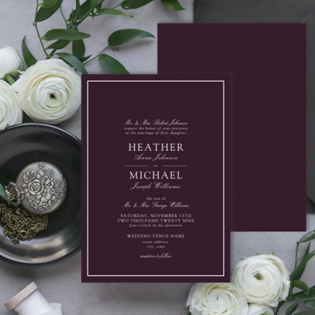 Traditional Purple Classic Script Wedding  Invitation (Creator Uploaded)