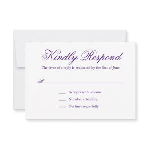 Traditional Purple Formal Elegant Wedding RSVP Card