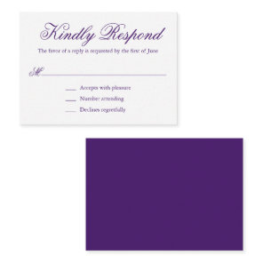 Traditional Purple Formal Mini Wedding RSVP Note Card