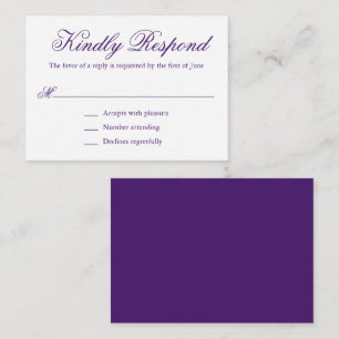 Traditional Purple Formal Mini Wedding RSVP Note Card