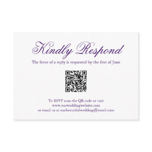 Traditional Purple Formal QR Code Elegant Wedding RSVP Card