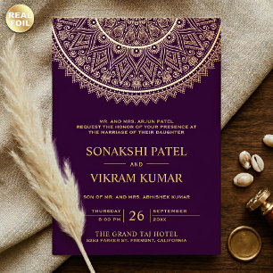 Traditional Purple Gold Mandala Indian Wedding Foil Invitation