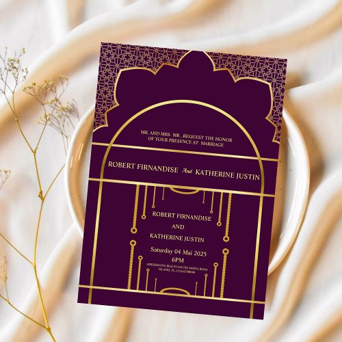 Traditional purple GOLD Mandala Indian Wedding Invitation