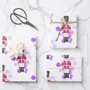 Traditional Purple & Pink Christmas Nutcracker Wrapping Paper Sheets
