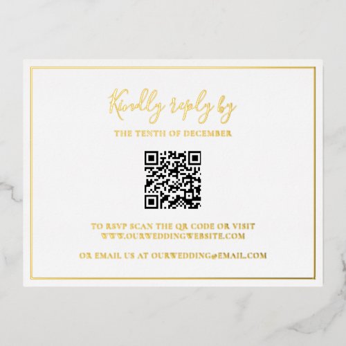Traditional QR Code Elegant Wedding Foil RSVP Card