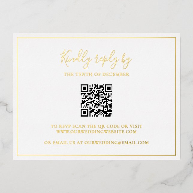 Traditional QR Code Elegant Wedding Foil SVP Card (Front)