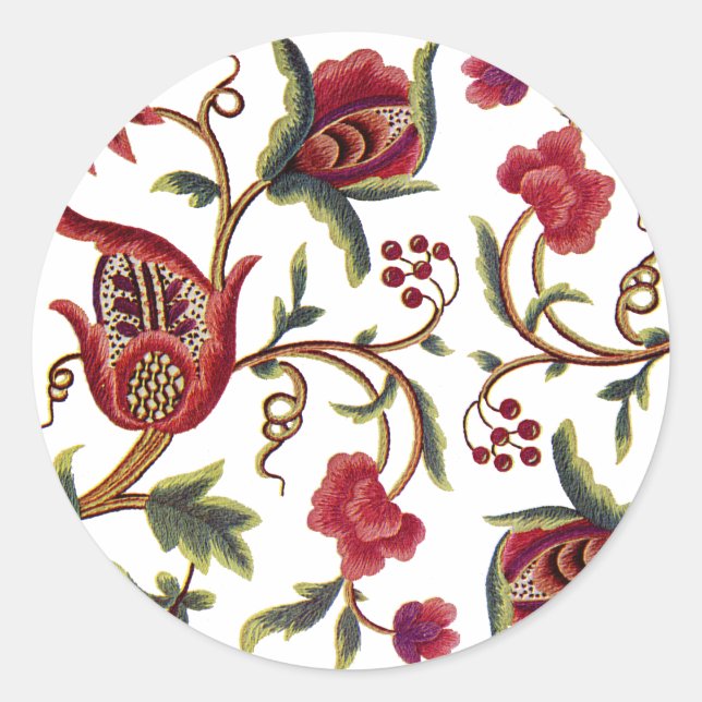 Traditional Queen Anne Jacobean Embroidery Classic Round Sticker (Front)