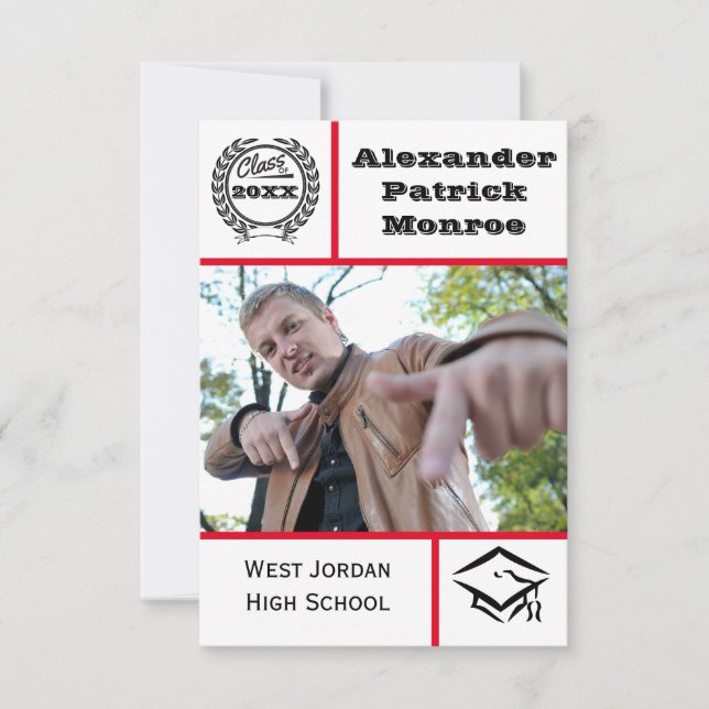 Traditional Red - 3x5 Graduation Invitation (Front)