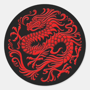 Traditional Red and Black Chinese Dragon Circle Classic Round Sticker