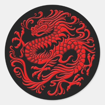 Traditional Red And Black Chinese Dragon Circle Classic Round Sticker by JeffBartels at Zazzle