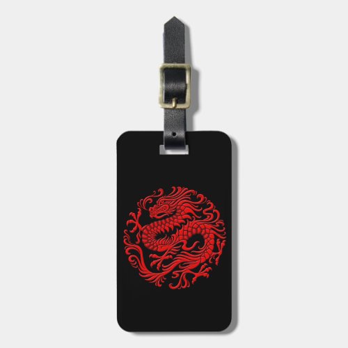 Traditional Red and Black Chinese Dragon Circle Luggage Tag