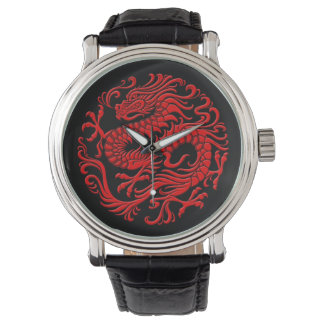 Traditional Red and Black Chinese Dragon Circle Watch