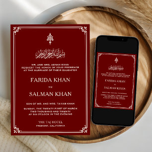 Traditional Red and Cream Border Islamic Wedding Invitation