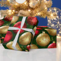 Holiday Gold Faux Foil Snowflakes on Red Bokeh Wrapping Paper, Zazzle