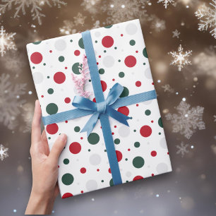 Traditional Red and Green Christmas Polka Dot Wrapping Paper