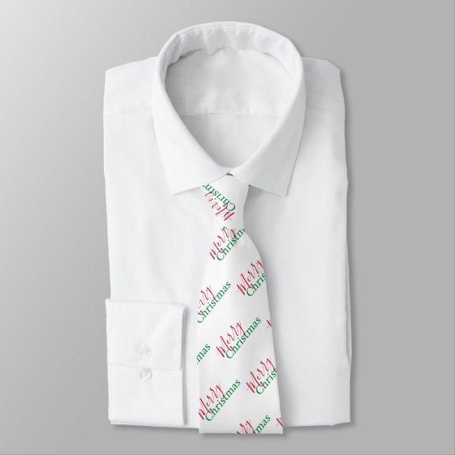 Traditional Red and Green Merry Christmas  Neck Tie (Tied)