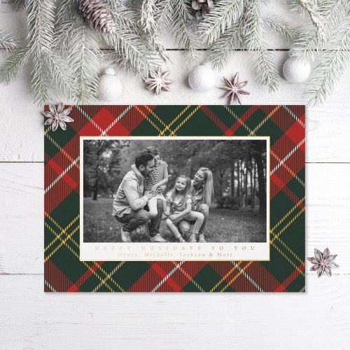 Traditional Red and Green Plaid Foil Holiday Card