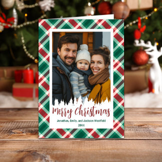 Traditional Red and Green Plaid Photo Christmas  Holiday Card