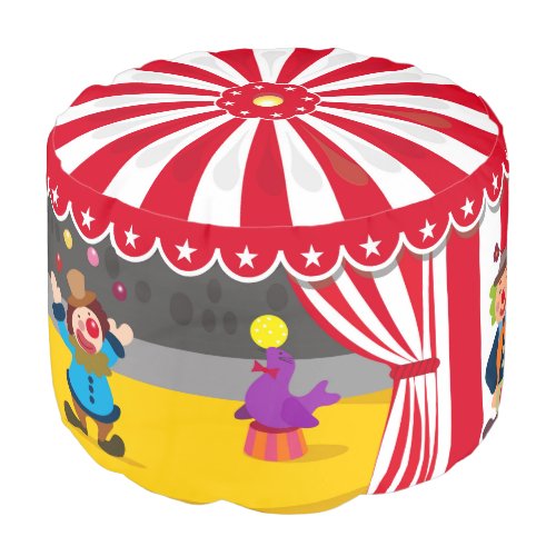 Traditional red and white striped circus tent pouf