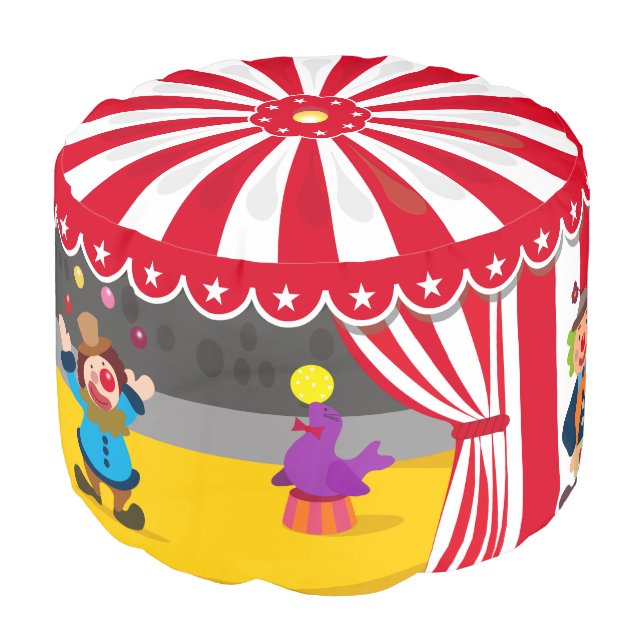 Traditional red and white striped circus tent, pouf (Angled Front)