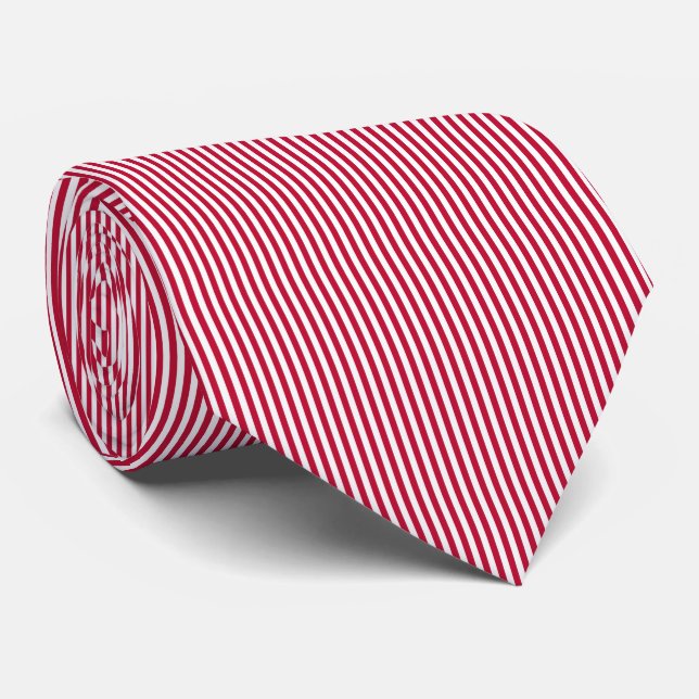 Traditional Red and White Vertical Stripes Pattern Neck Tie (Rolled)
