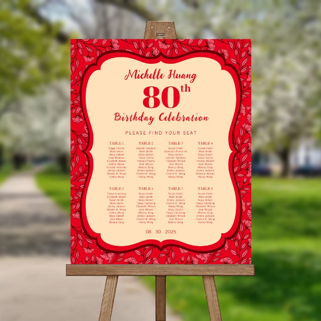 Traditional Red Birthday Seating Chart Foam Board (Creator Uploaded)