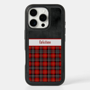 Traditional Red Black and White Plaid Monogrammed iPhone 16 Pro Case