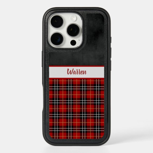 Traditional Red Black and White Plaid Monogrammed Otterbox iPhone Case (Back)