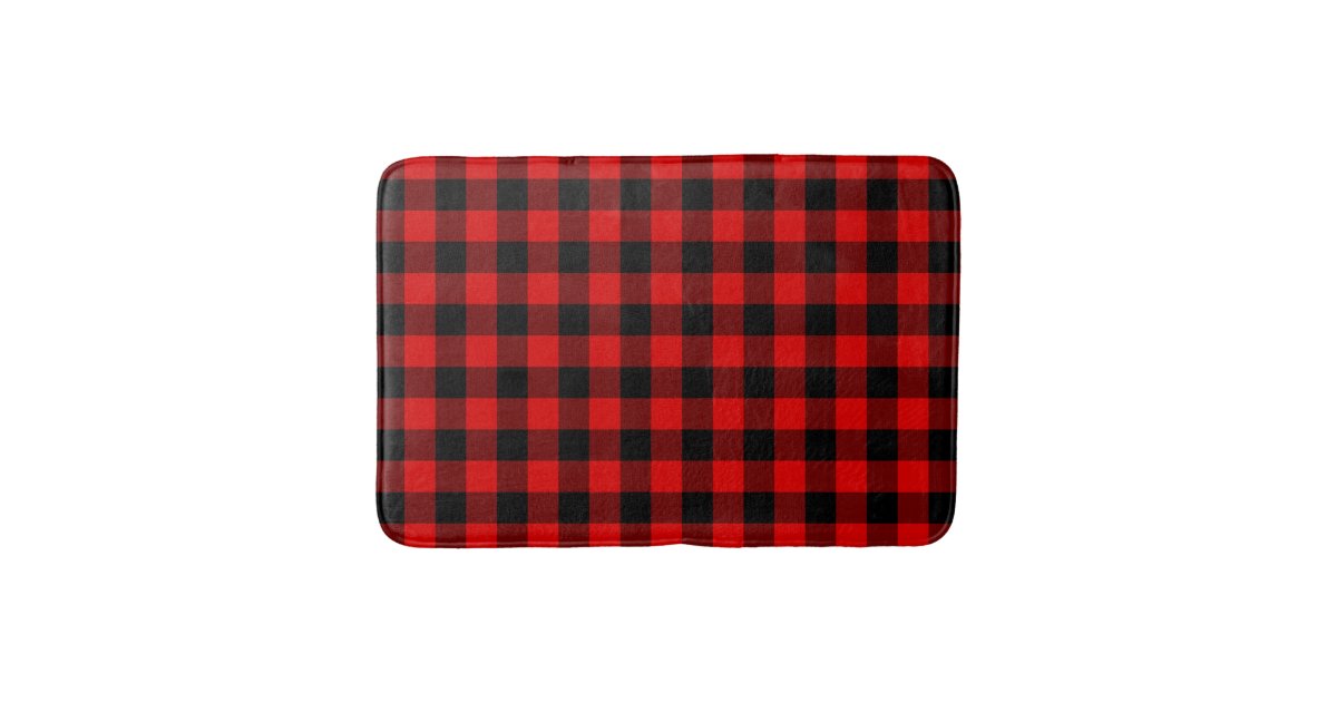 Traditional Red Black Buffalo Check Plaid Pattern Bath Mat