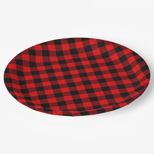 Traditional Red Black Buffalo Check Plaid Pattern Paper Plates