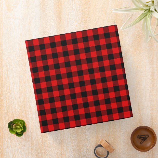 Traditional Red Black Buffalo Lumberjack Check 3 Ring Binder (In Situ)