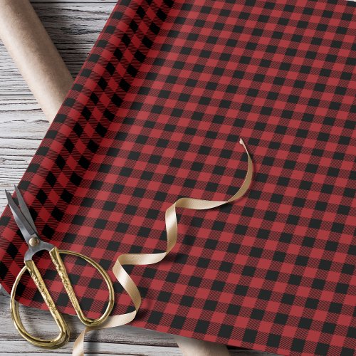 Traditional Red Black Buffalo Plaid Rustic Check Wrapping Paper