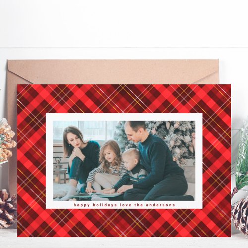 Traditional Red Black Christmas Plaid Multi Photo  Holiday Card