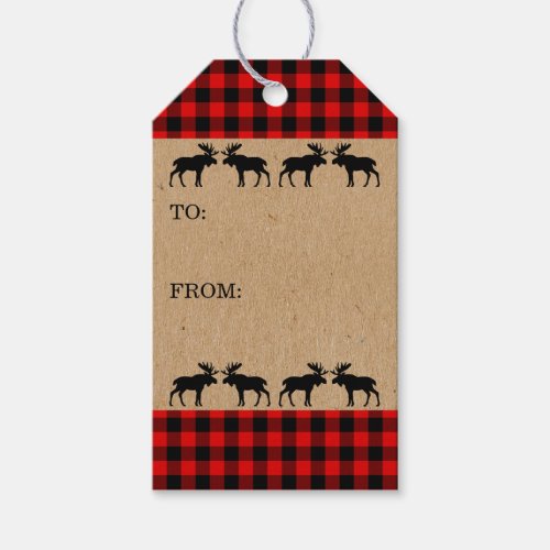 Traditional Red Black Country Check Plaid Pattern Gift Tags