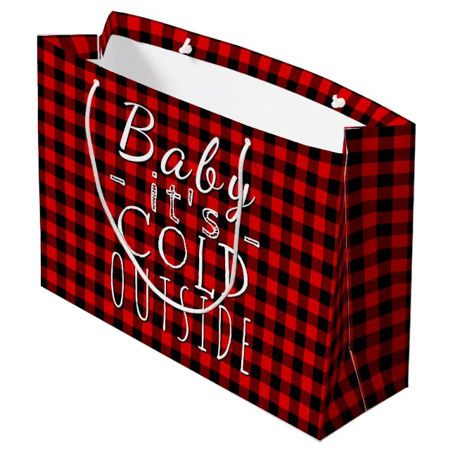 Traditional Red Black Country Check Plaid Pattern Large Gift Bag (Back Angled)
