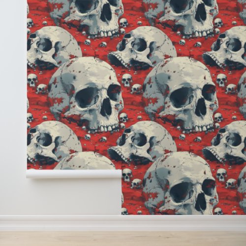 Traditional Red Black Gothic Skulls Halloween Wallpaper