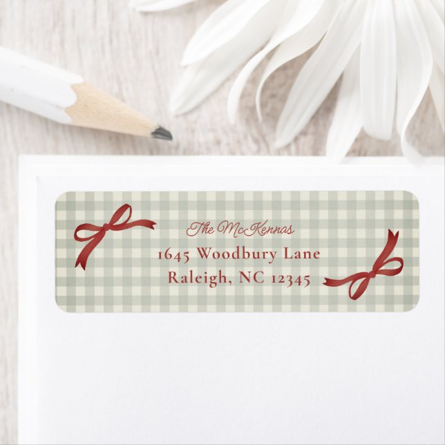 Traditional Red Bow Gingham Return Address Label (Insitu)