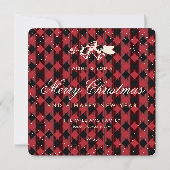 Traditional Red Buffalo Plaid Snow Holiday Card (Front)