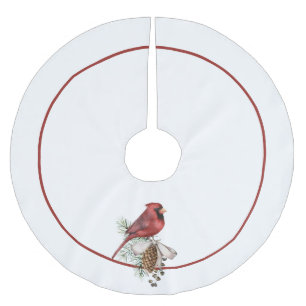 Traditional Red Cardinal, Merry Christmas Brushed Polyester Tree Skirt