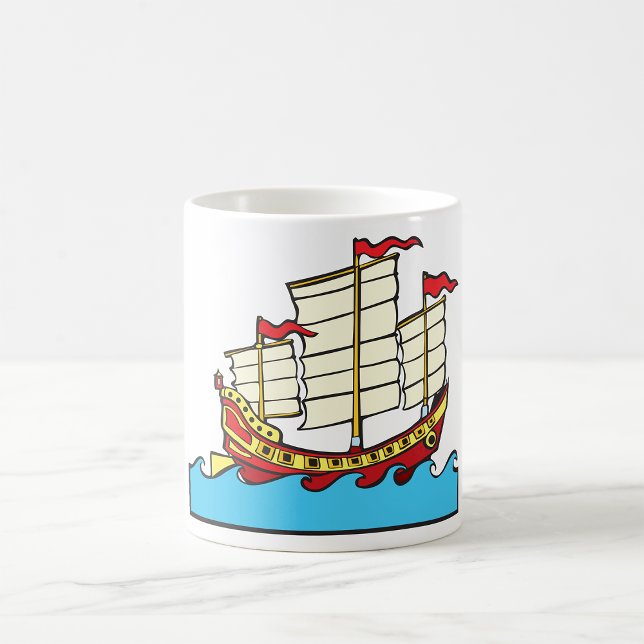 Traditional Red Chinese Junk Ship on Blue Waves Coffee Mug (Creator Uploaded)