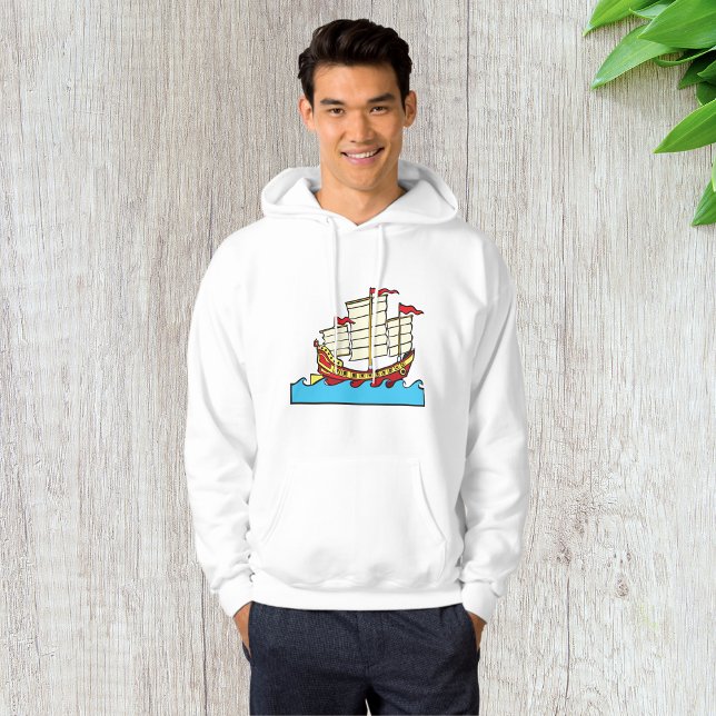 Traditional Red Chinese Junk Ship on Blue Waves Hoodie (Creator Uploaded)