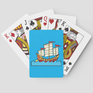 Traditional Red Chinese Junk Ship on Blue Waves Poker Cards