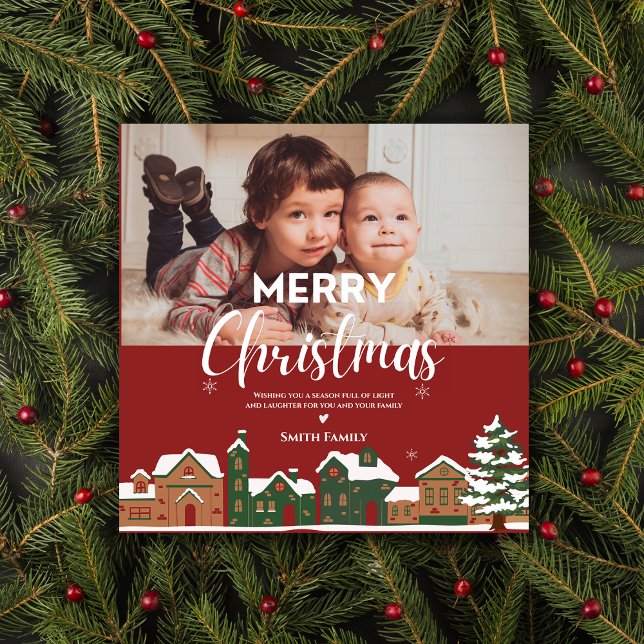 Traditional Red Christmas Custom Holiday Photo (Traditional Red Christmas Custom Holiday Photo Cards)