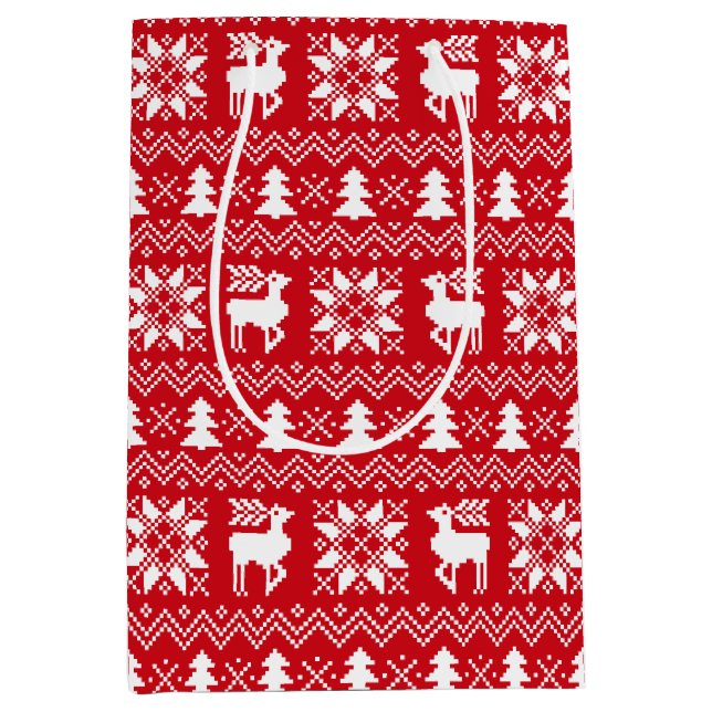 Traditional Red Christmas Sweater Winter Design Medium Gift Bag (Front)