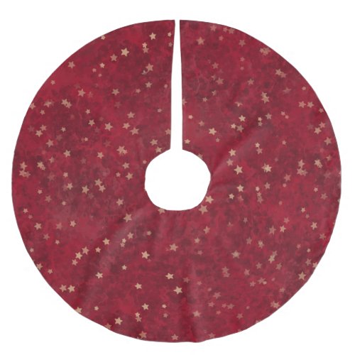 Traditional Red Christmas with Golden tiny Stars Brushed Polyester Tree Skirt