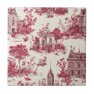 Traditional Red Countryside Toile Pattern Ceramic Tile